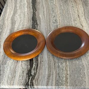 2 Wood Round Plates